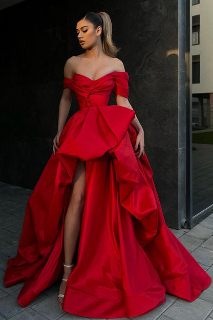 Ball Gown Off the Shoulder Short Sleeves Red Long Prom Formal Gowns QP1417