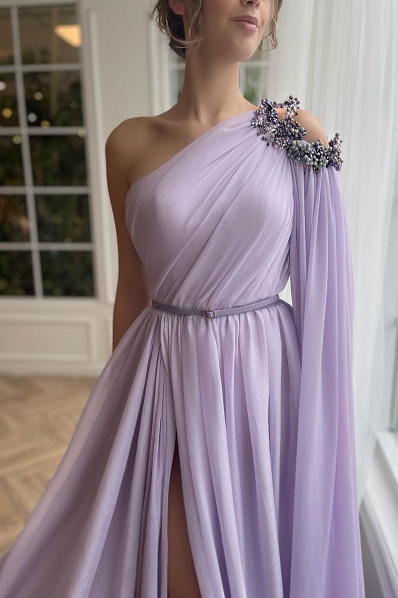 Chic One Shoulder Beads Boho Long Prom Formal Dress QP0921