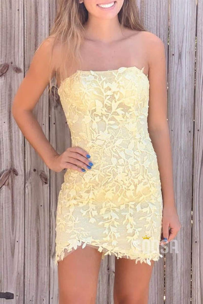 Sheath/Column Strapless Appliques Short Homecoming Dress QH0847|SQOSA