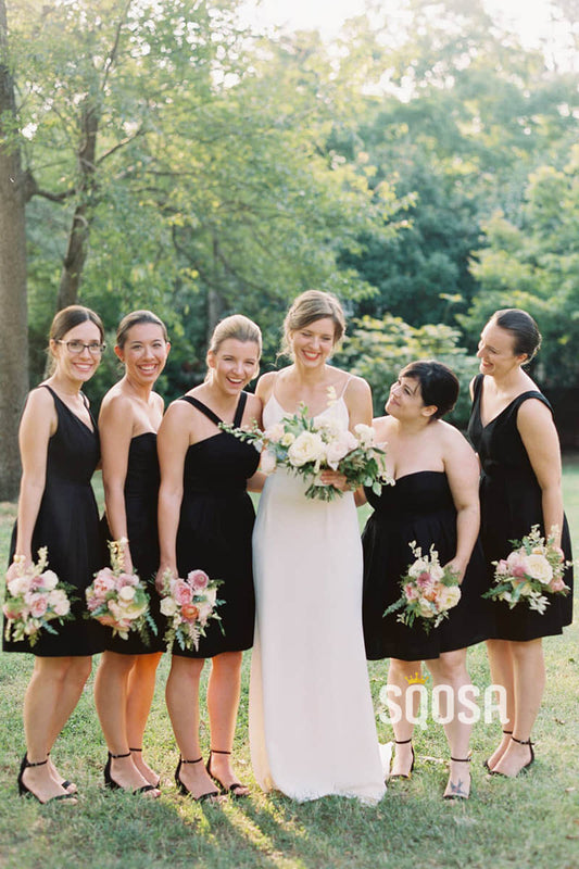 Black Chiffon Sweetheart A-Line Short Bridesmaid Dress QB0826|SQOSA