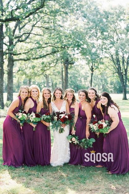 A-line Purple Chiffon Pleat Cheap Long Bridesmaid Dress QB0834|SQOSA