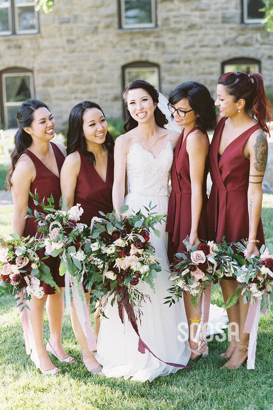 A-line Double Straps Burgundy Short Bridesmaid Dress QB2089|SQOSA