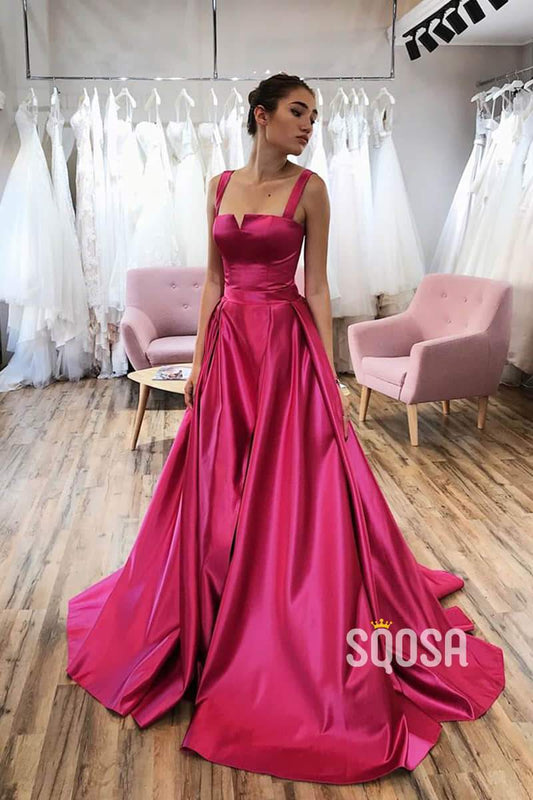 A-Line Double Straps Split Long Prom Dress with Pockets QP1073|SQOSA