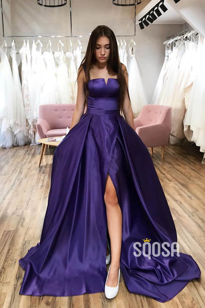 A-Line Double Straps Split Long Prom Dress with Pockets QP1073|SQOSA