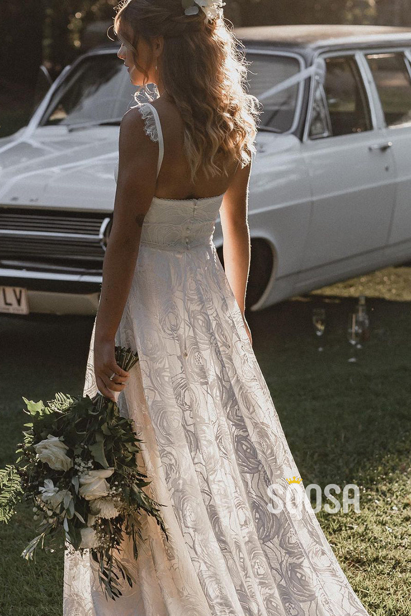 A-line Sweetheart Allover Lace Wedding Dress Bohemian Wedding Dress QW2692|SQOSA