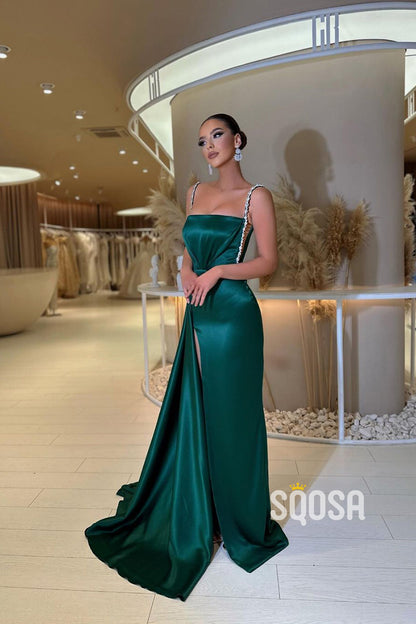 Sheath Strapless Straps Beads Side Slit Long Prom Formal Dress QP2893