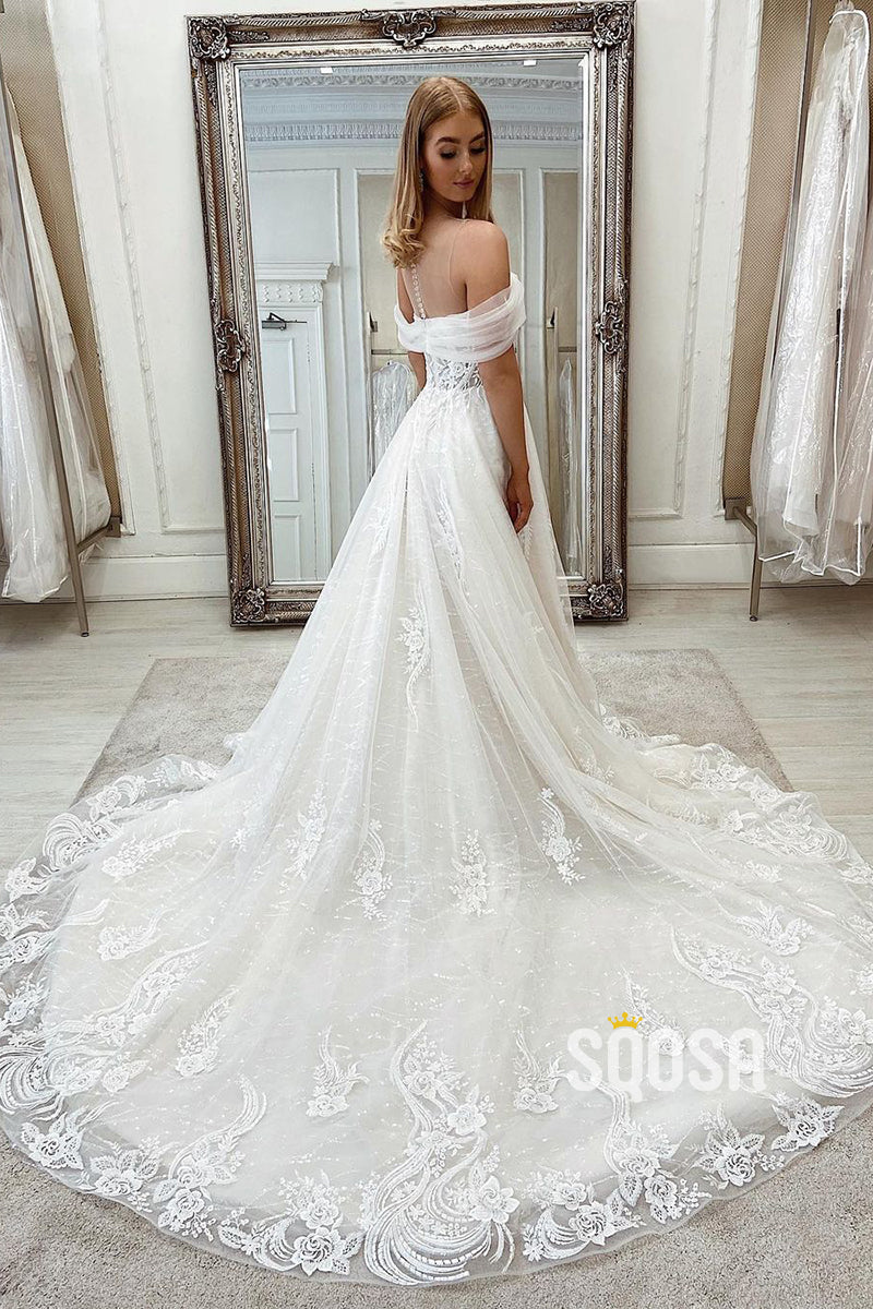 Unique Off-the-Shoulder Appliques A-line Wedding Dress QW2677|SQOSA