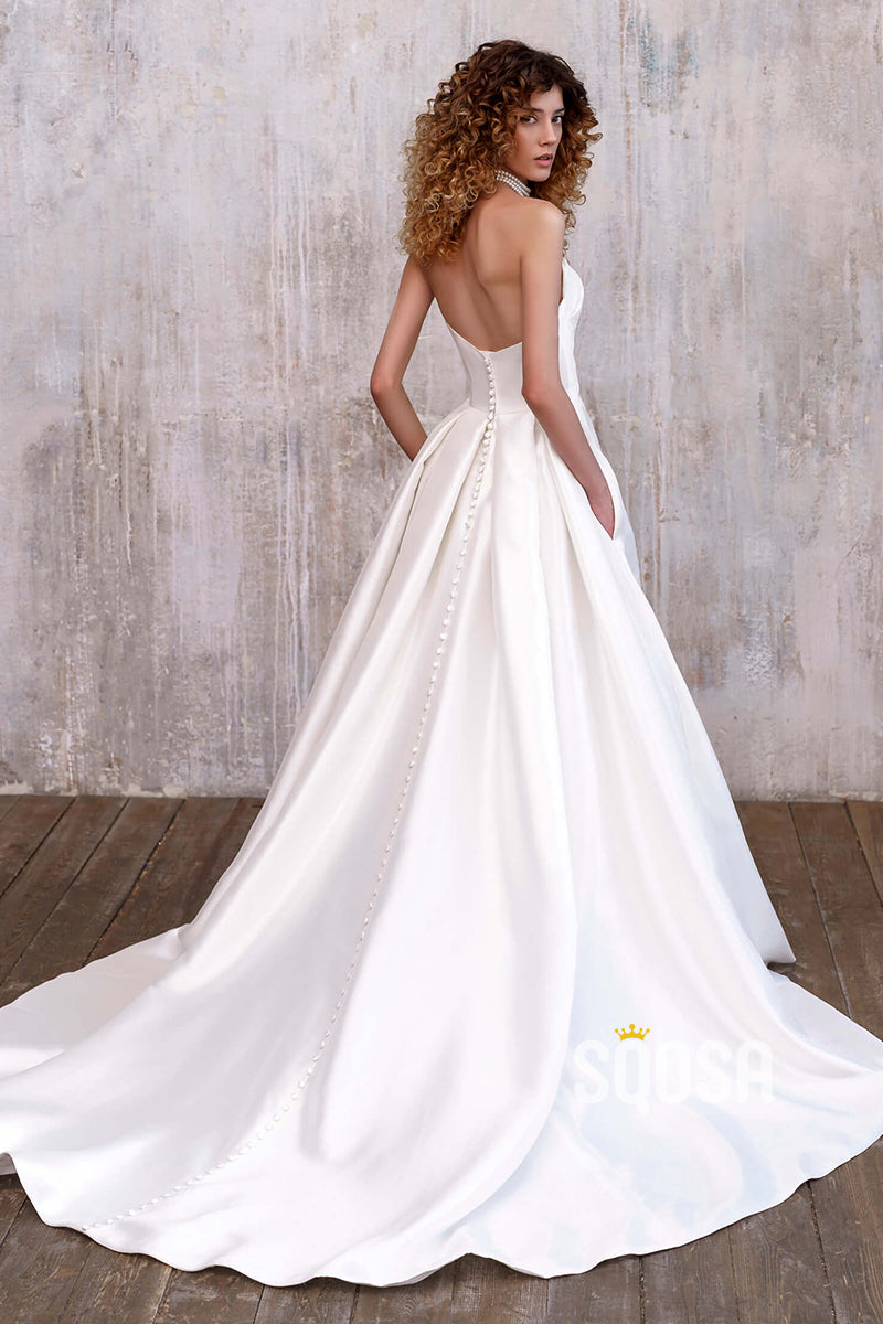 A-line Strapless Pleats Rustic Wedding Dress Bridal Gowns QW2411