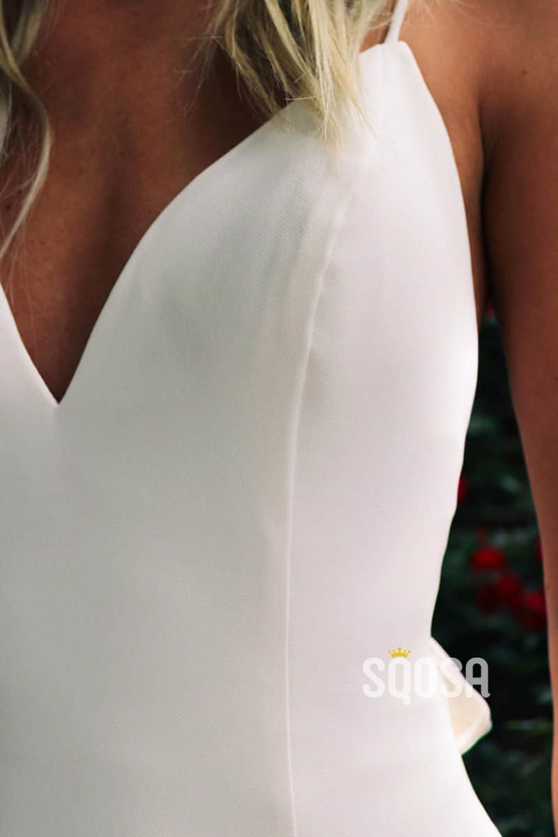 Sexy V-neck Spaghetti Straps Simple Mermaid Wedding Dress QW2372|SQOSA