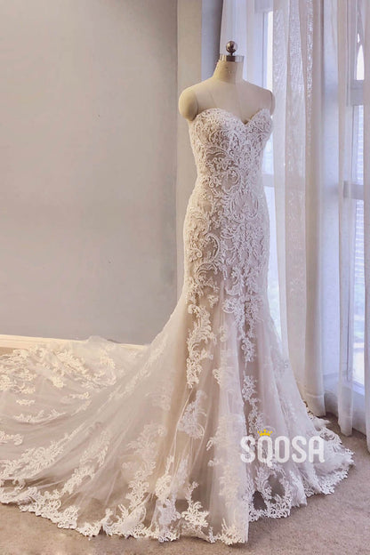 Mermaid/Trumpet Wedding Dress Sweetheart Lace Appliques Wedding Gown QW2450|SQOSA