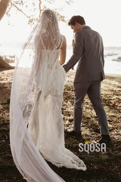 Sheath/Column Sweetheart Illusion Lace Bohemian Wedding Dress QW2474|SQOSA