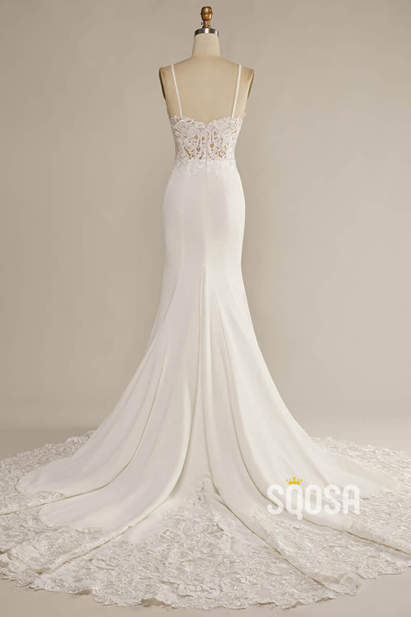 Spaghetti Straps Exquisite Lace Wedding Dress Mermaid Gown QW2519|SQOSA