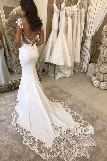 Mermaid/Trumpet Wedding Dress Cap Sleeves Bohemian Wedding Gowns QW2279|SQOSA