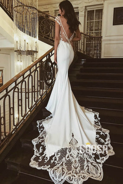 Mermaid/Trumpet Wedding Dress Cap Sleeves Bohemian Wedding Gowns QW2279