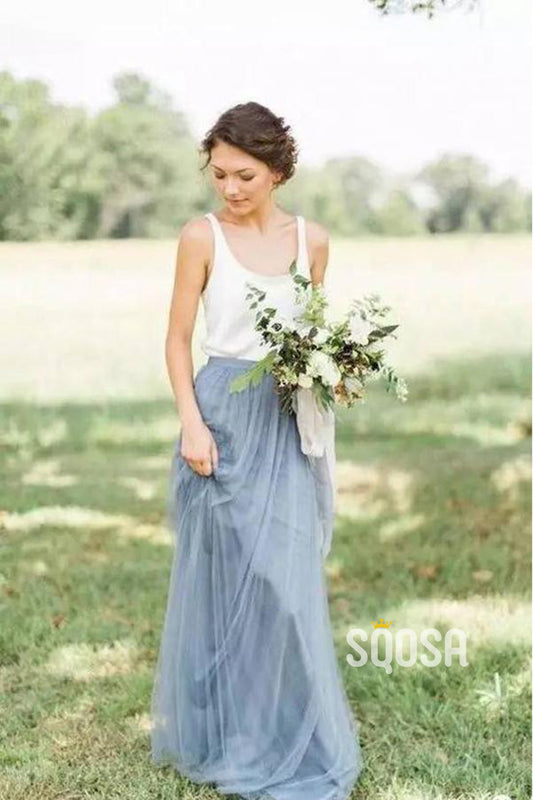 Women's Spaghetti Straps Scoop Long Bridesmaid Dress QB2126|SQOSA