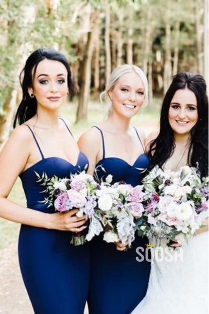 Women's Spaghetti Straps Navy Mermaid Bridesmaid Dress QB2130|SQOSA