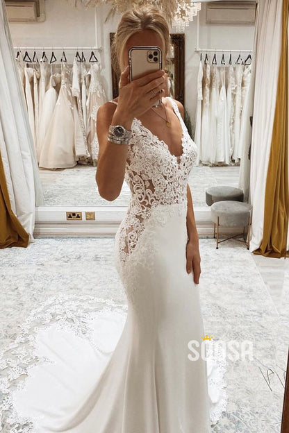 Attractive V-neck Lace Appliques Bohemian Wedding Dress QW2626