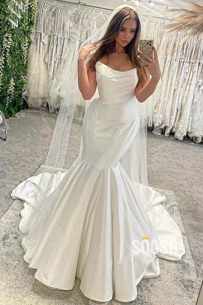 Strapless Ivory Satin Pleats Mermaid Wedding Dress QW2628