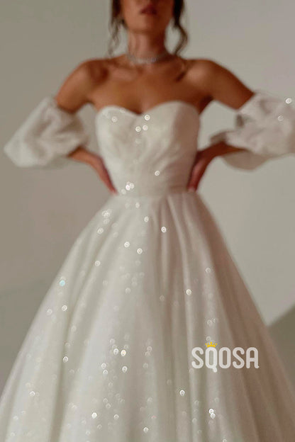 A-line Sweetheart Short Sleeves Rustic Wedding Dress QW2629