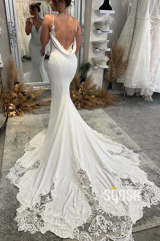 Plunging V-Neck Lace Appliques Mermaid Wedding Dress QW2647