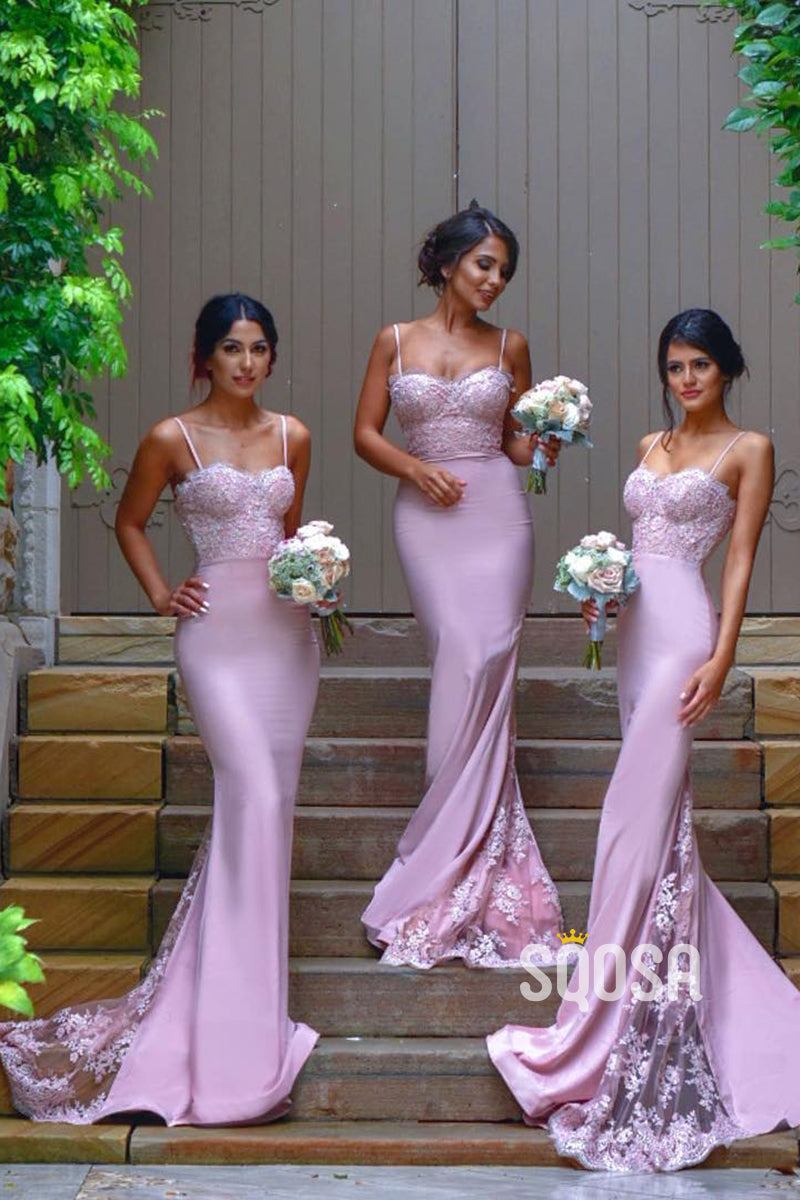 Spaghetti Straps Lace Mermaid Bridesmaid Dress QB2103|SQOSA