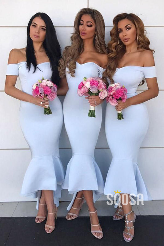 Off the Shoulder High Low Mermaid Short Bridesmaid Dress QB2114|SQOSA