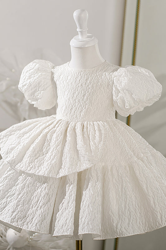 Ball Gown Bateau Tiered Cute Flower Girl Dress Ivory First Communion Dress QF1046