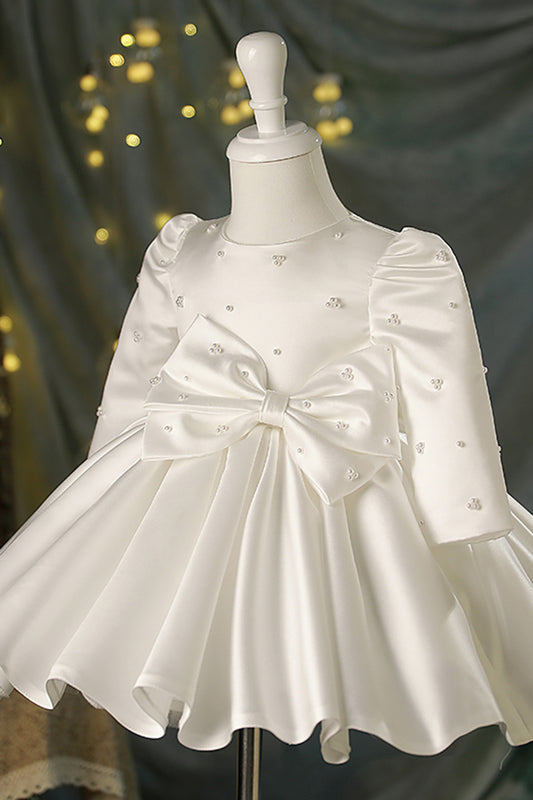 Ball Gown Pearls Long Sleeves Flower Girl Dress Cute First Communion Dress QF1048