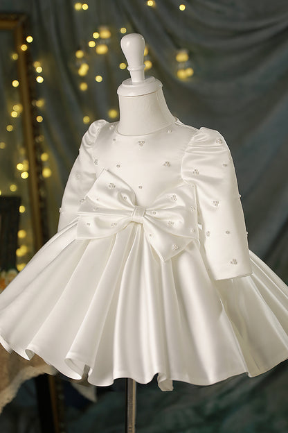 Ball Gown Pearls Long Sleeves Flower Girl Dress Cute First Communion Dress QF1048