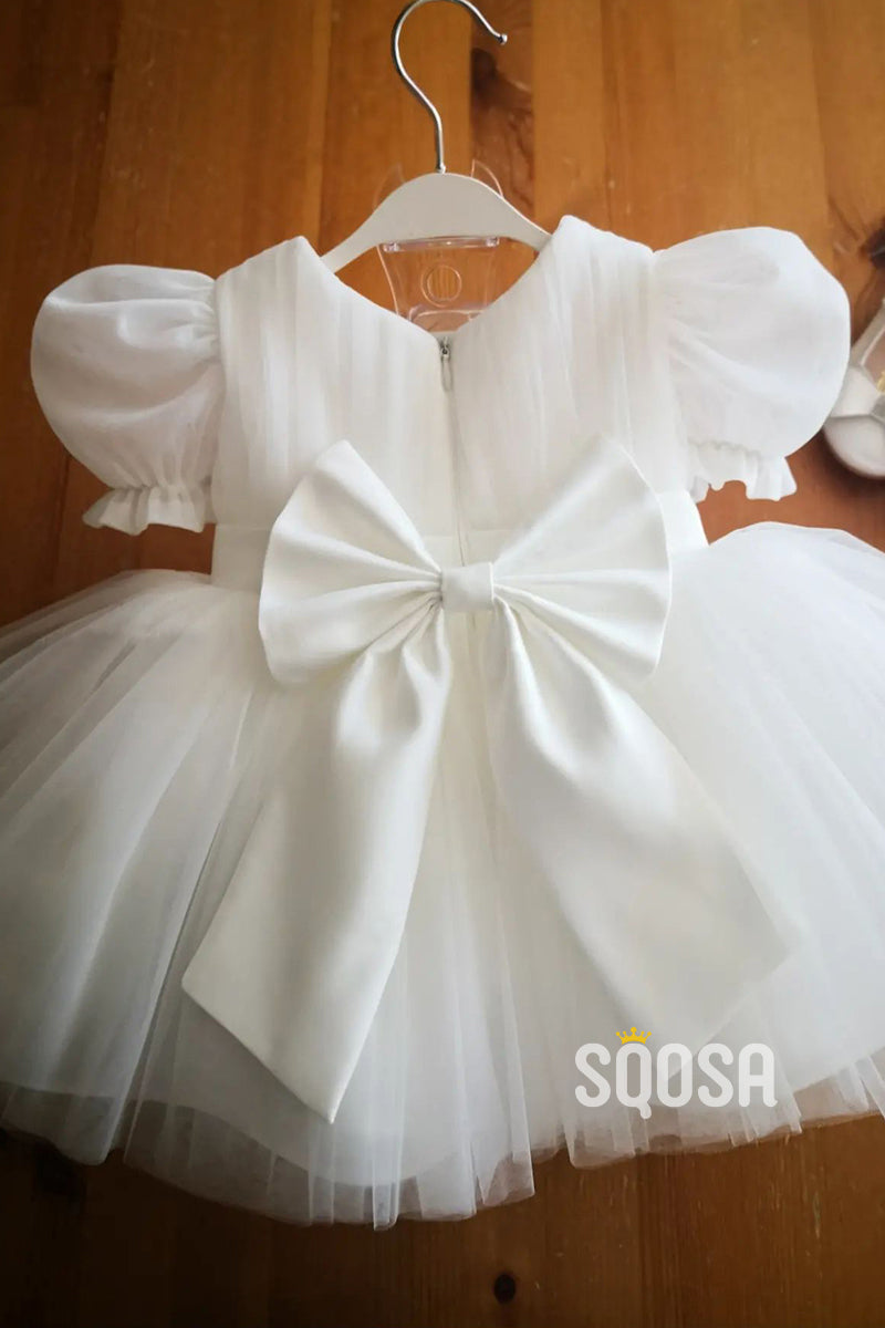 A-line Short Sleeves Ivory Flower Girl Dress First Communion Dress QF1011