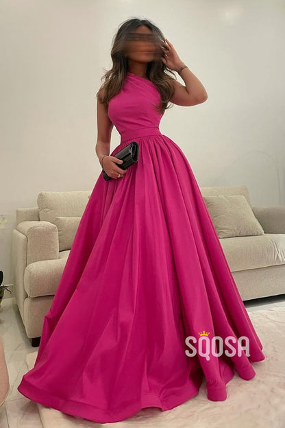 Unique One Shoulder Pleats A-Line Long Prom Dress Sweet 16 QP2353