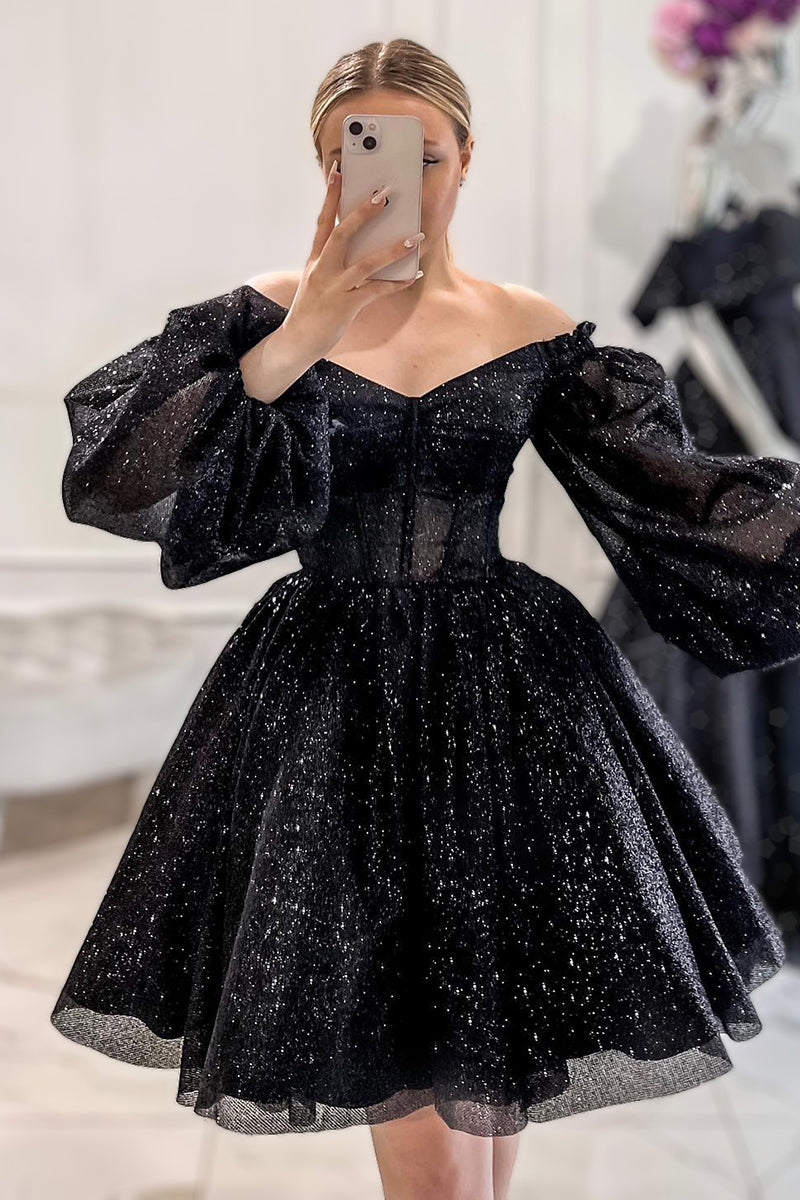 A-line Off Shoulder Long Sleeves Vintage Homecoming Dress QP0852