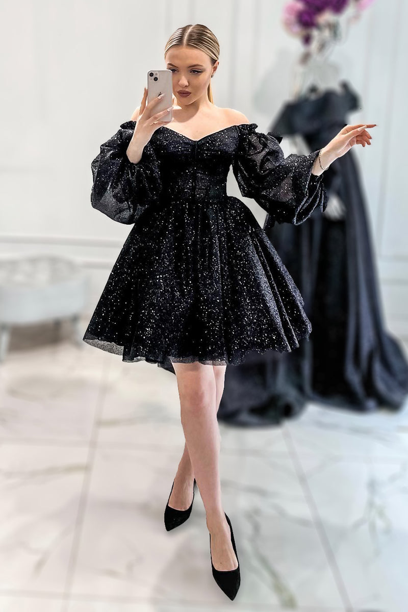 A-line Off Shoulder Long Sleeves Vintage Homecoming Dress QP0852