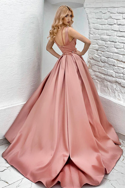 Spaghetti Straps A-line Pink Prom Ball Gown QP0858